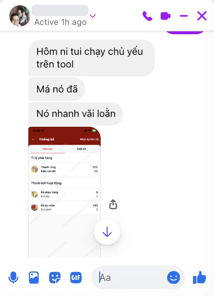 Tin nhắn Messenger của shipper J&T về ShipTiếp